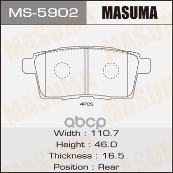 Колодки задние MAZDA CX-7 MASUMA MS-5902 Masuma арт. MS-5902