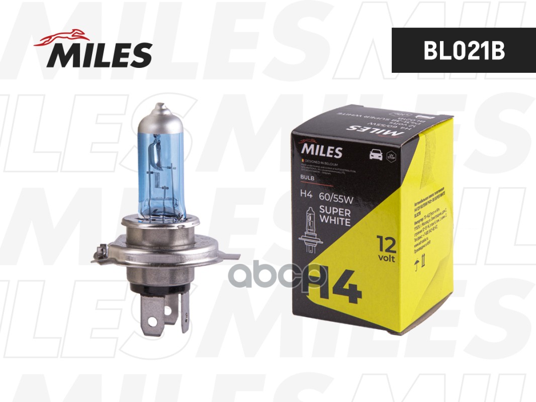 Лампа H4 12V 60/55W P43t-38 SUPER WHITE  BL021B Miles арт. BL021B