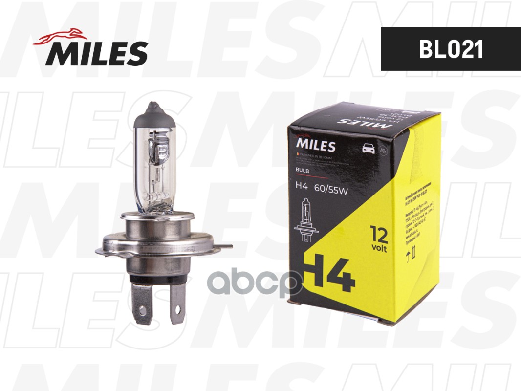 Лампа галогеновая головного света H4 P43t 12V 60/55W 1шт Miles арт. BL021