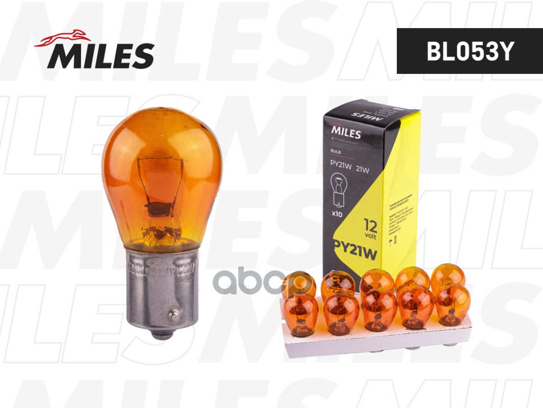 Лампа PY21W 12V 21W BAU15s YELLOW  BL053Y Miles арт. BL053Y