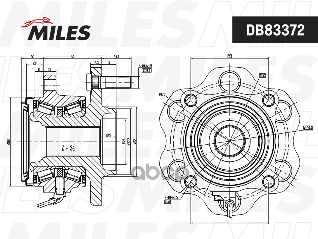 Ступица задняя с подшипником NISSAN PATROL/INFINITI QX80/QX56 10- DB83372 Miles арт. DB83372