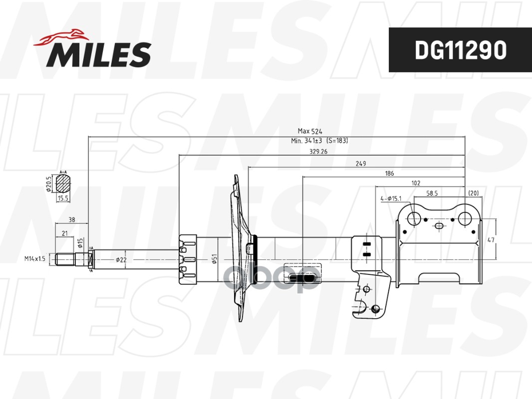 Амортизатор передний левый газовый TOYOTA COROLLA 02- (KYB 334324) DG11290 Miles арт. DG11290