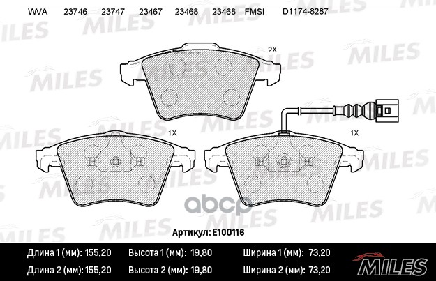 Колодки тормозные передние (с датчиком) (Смесь Semi-Metallic) VOLKSWAGEN T5/MULTIVAN 03 R16 (TRW GDB1555) E100116 Miles арт. ...