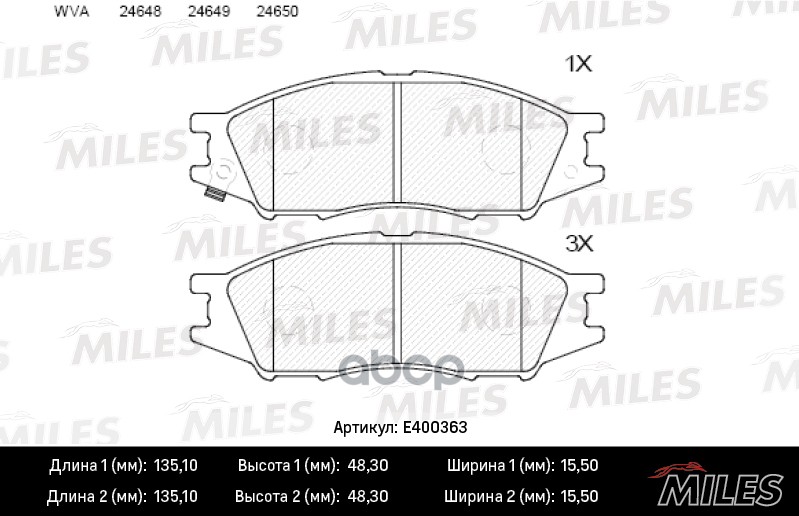 Колодки тормозные дисковые передние Miles арт. E400363