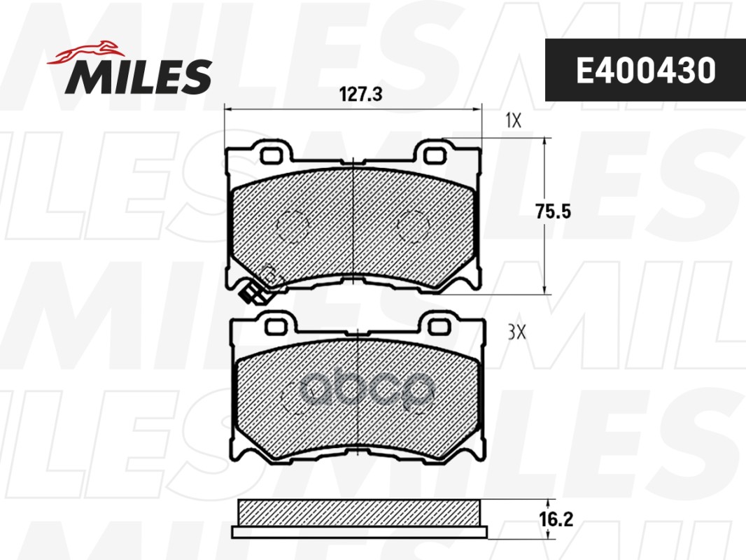 Колодки тормозные передние (Смесь Low-Metallic) INFINITI FX35/37/50 08-/GS35/37/25 06- (TRW GDB3505) E400430 Miles арт. E400430
