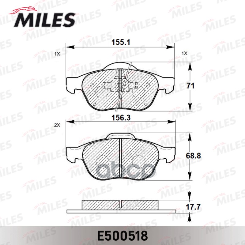 Колодки тормозные передние (Смесь CERAMIC серия PRO) RENAULT LAGUNA 01-/SCENIC 03- (TRW GDB1468) E500518 Miles арт. E500518