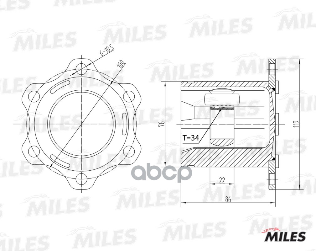 ШРУС внутренний AUDI A3/SKODA OCTAVIA/VW PASSAT/GOLF/TOURAN 1.9-3.2 03- (GKN 305400) GA10008 Miles арт. GA10008