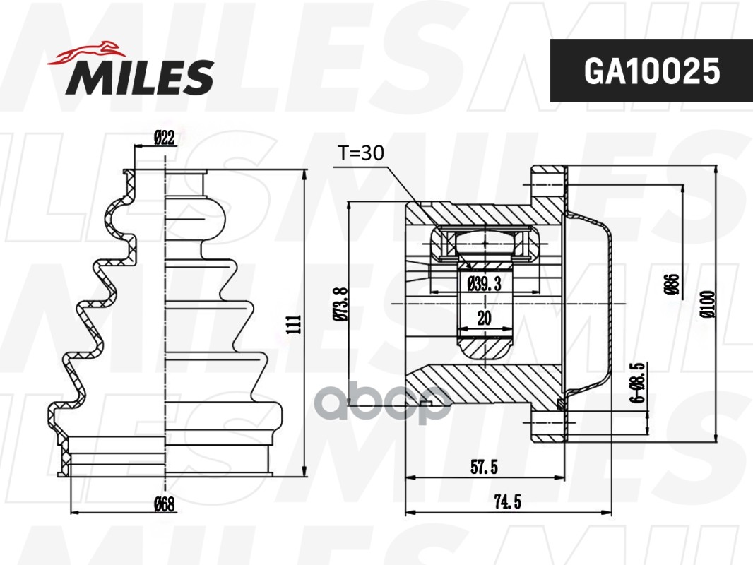 ШРУС внутренний VW GOLF IV (1J1) 1.6 / POLO (6N2) 1.4/BORA (1J2) 1.6 (GSP 661005) GA10025 Miles арт. GA10025