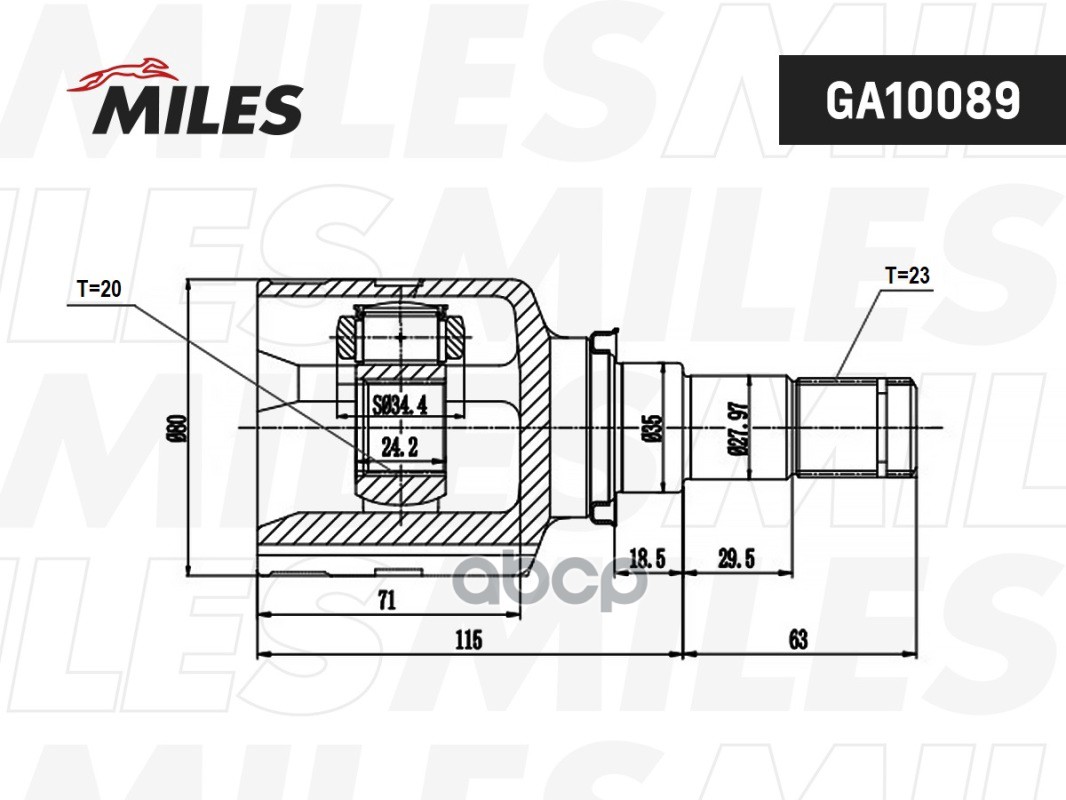 ШРУС внутренний TOYOTA AURIS/HYBRID (UKP) ADE186,NDE180,NRE18#,WWE185,ZRE185,ZWE186 2012.10- [EU] GA10089 Miles арт. GA10089