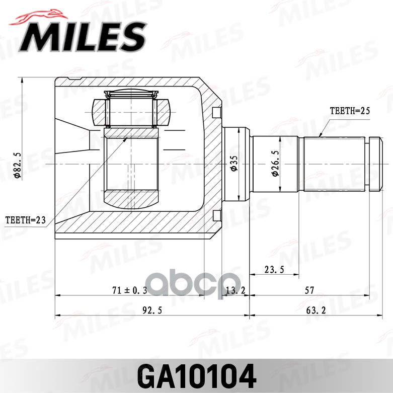 ШРУС внут. Hyundai Elantra 00-06 1.6 пер./Santa Fe 10-20/Ka Sorento 10-15 задний 4WD  GA10104 Miles арт. GA10104