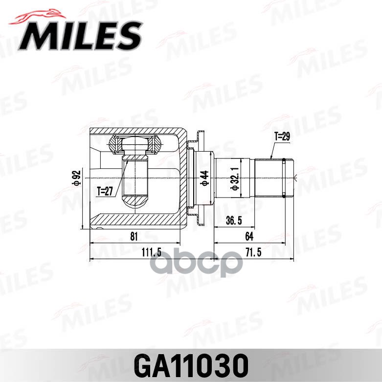 ШРУС внутренний левый LAND ROVER DISCOVERY III 2010-2016 GA11030 Miles арт. GA11030