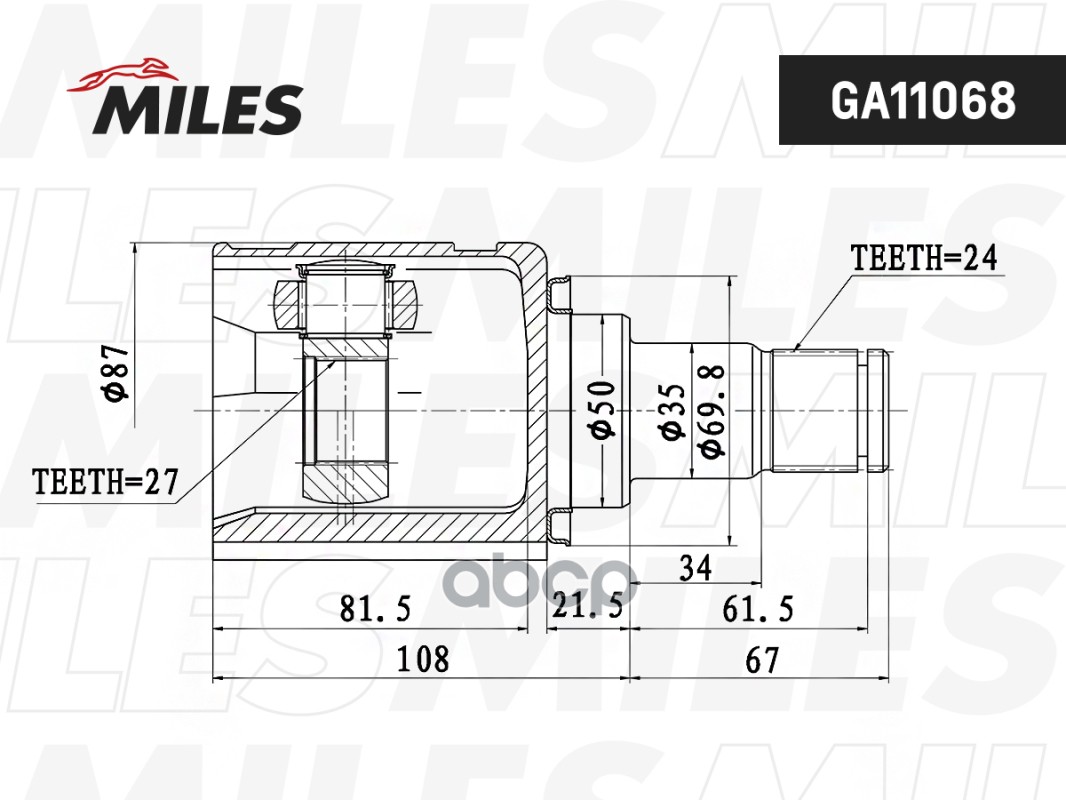 ШРУС внутренний левый TOYOTA CAMRY IV-V V30/V40 2.0-2.4 01-11 GA11068 Miles арт. GA11068