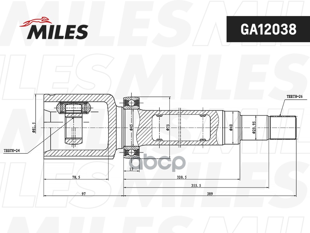 ШРУС внутренний правый FORD Turneo Connect I (02-) GA12038 Miles арт. GA12038