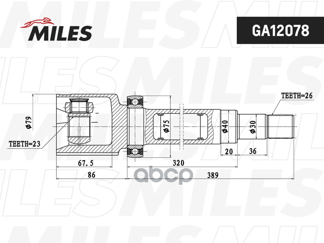 ШРУС FORD FOCUS II 08-11/C-MAX 07-10 внутр.прав. Miles арт. GA12078