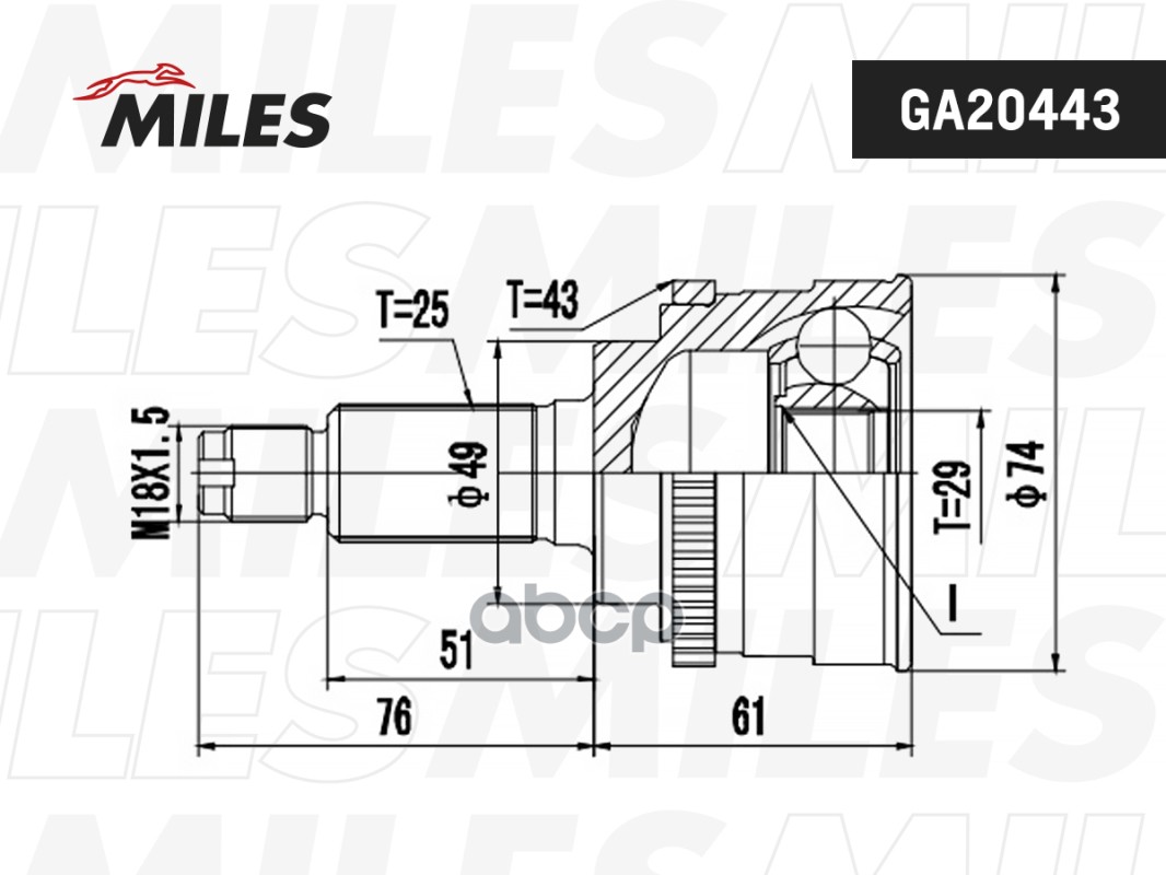 ШРУС наружный SUZUKI SWIFT 1.3-1.5 05- (с ABS) (GSP 857095) GA20443 Miles арт. GA20443