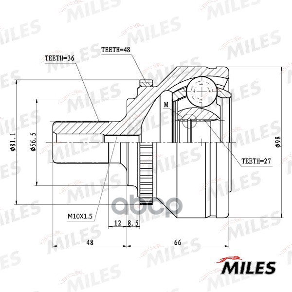 ШРУС VOLVO C70/S60/S70/S80/V70 2.0-2.5 97-06 нар.(ABS) Miles арт. ga20507