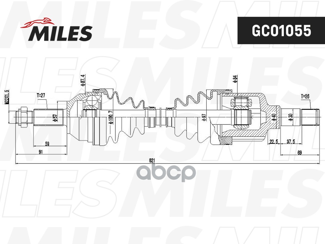 Привод в сборе левый FORD MONDEO 1.6-2.0 93-00 (GKN 302398) GC01055 Miles арт. GC01055