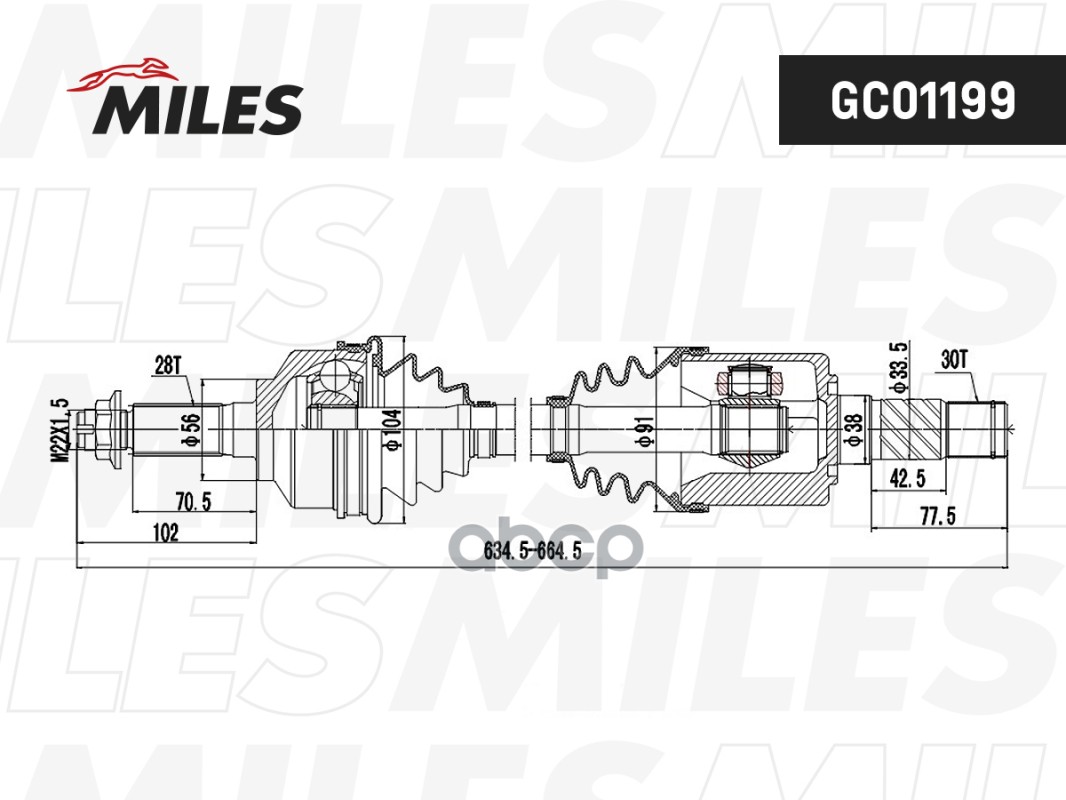 Привод в сборе левый KIA SORENTO 06- GC01199 Miles арт. GC01199