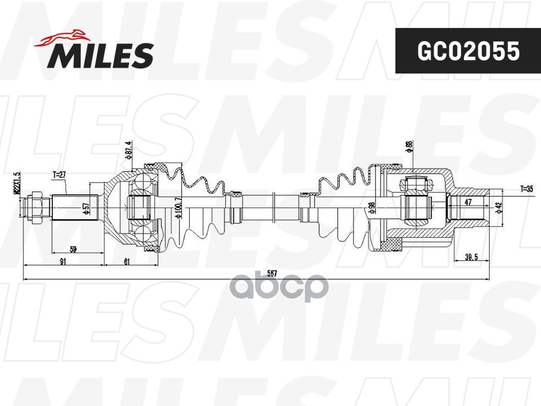 Привод в сборе правый FORD MONDEO 1.8-2.5 93-00 (GKN 302397) GC02055 Miles арт. GC02055