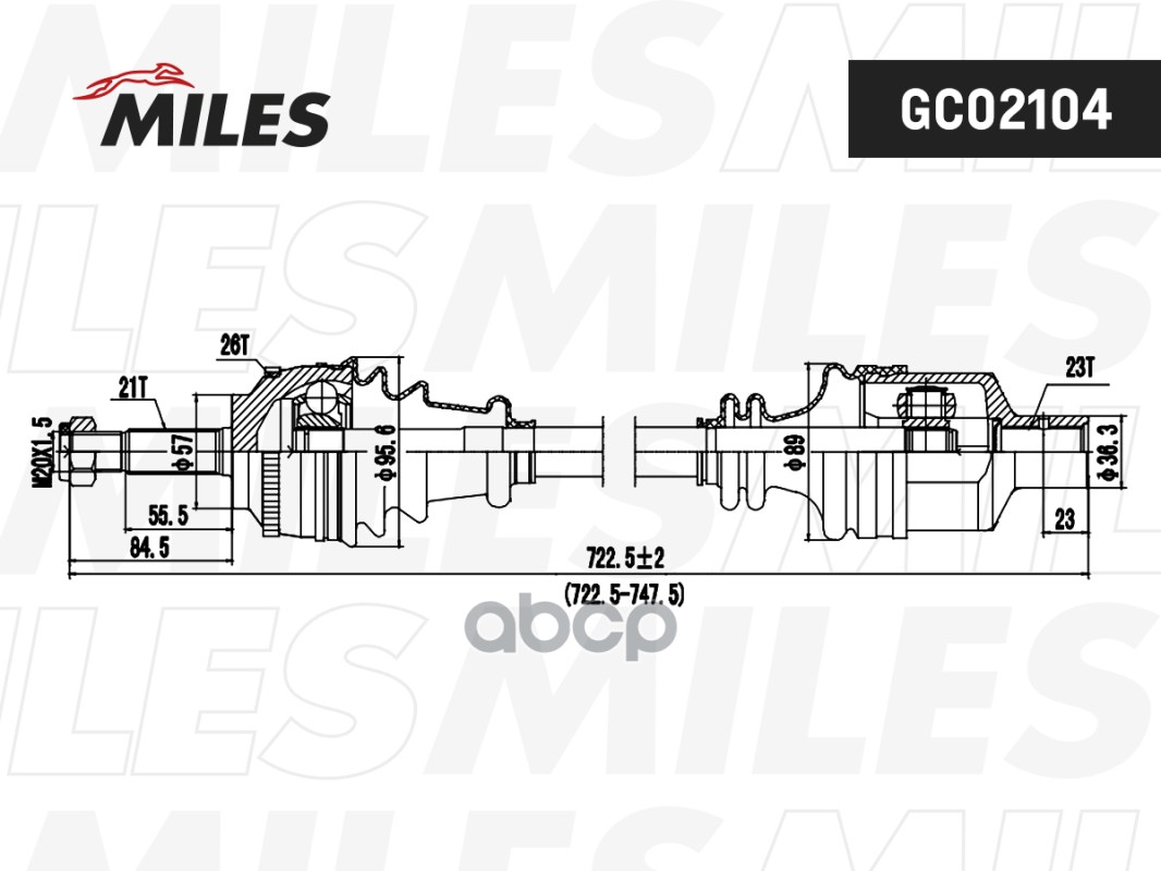Привод в сборе правый RENAULT CLIO II/KANGOO 1.4-1.9D 97-05 (ABS) GC02104 Miles арт. GC02104