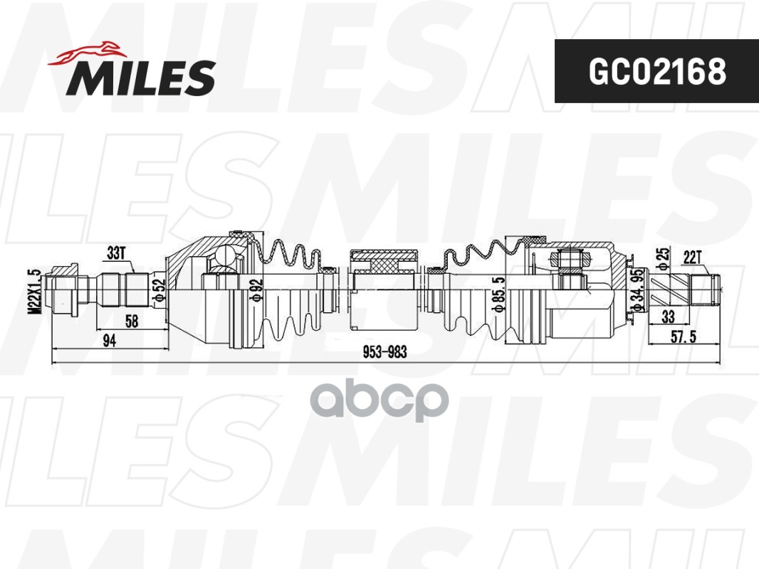 Привод в сборе правый OPEL ASTRA H/ZAFIRA B 1.2-1.6 04- (GKN 304427) GC02168 Miles арт. GC02168