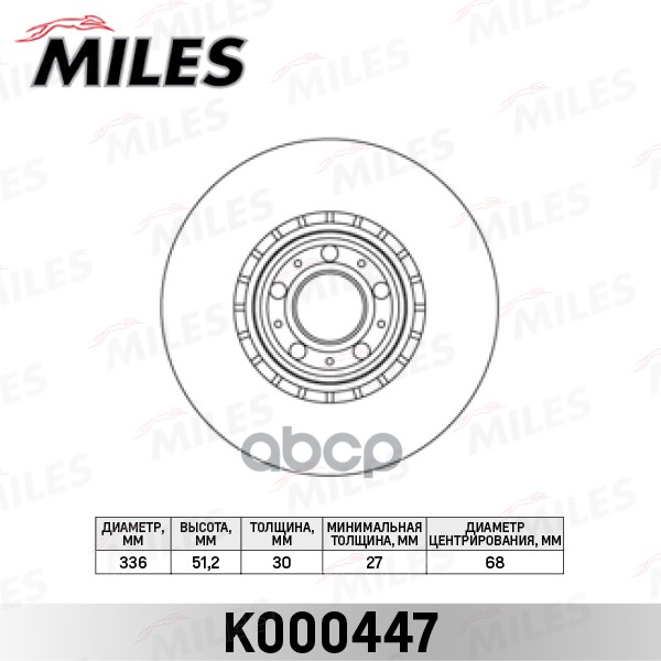 Диск тормозной передний D336мм. вентилируемый VOLVO XC90 02- (R17) (TRW DF4340S) K000447 Miles арт. K000447