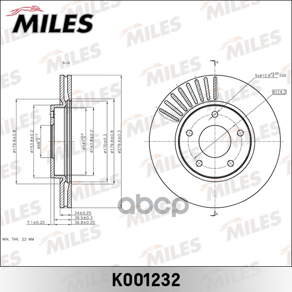 Диск тормозной передний D280мм. вентилируемый NISSAN JUKE 10- (TRW DF6471) K001232 Miles арт. K001232