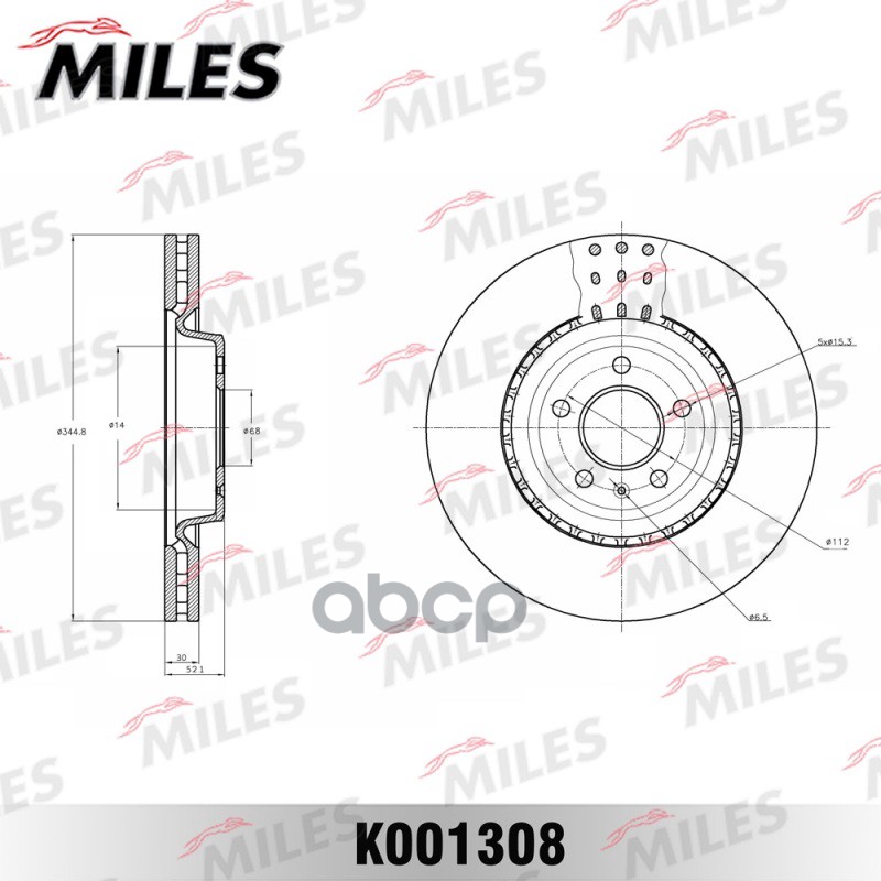 Диск тормозной передний AUDI A6/A7/Q5 08- (TRW DF6149S) K001308 Miles арт. K001308