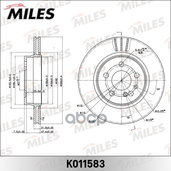 Диск тормозной задний D300мм MERCEDES BENZ W140 400-600 91-99 (TRW DF2596) K011583 Miles арт. K011583