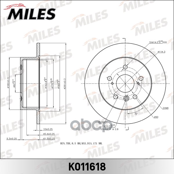 Диск тормозной TOYOTA CAMRY V40 06-11 задний Miles арт. K011618