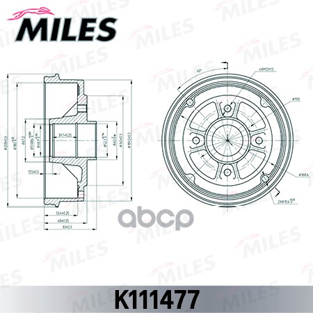 Барабан тормозной RENAULT LOGAN/CLIO/MEGANE (d=180mm) Miles арт. K111477