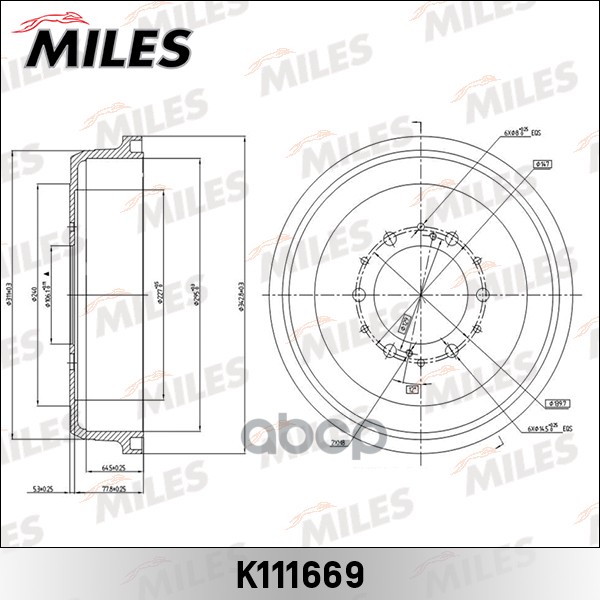 Барабан тормозной TOYOTA 4RUNNER 2.4-3.4 86-97/HIACE 84-89/HILUX 2.2-2.5 88- Miles арт. k111669