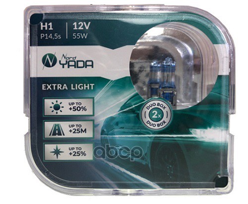 Лампа H1 12V 55W  Extra Light +50% P14,5S Комплект NORD YADA арт. 907362