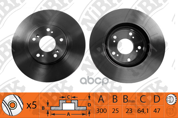 Диск тормозной передний HONDA Civic 01-05/CRV II 02-06 /Vent D=300mm NIBK RN1177 NiBK арт. RN1177