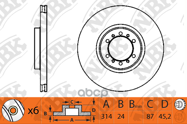 Диск тормозной передний MITSUBISHI Pajero II/Sport I /Vent.D=314mm NIBK RN1217 NiBK арт. RN1217