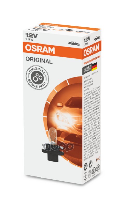 Лампа накаливания 12V 1,2W BX8,4d (чёрный патрон) 2351MFX6 Osram арт. 2351MFX6