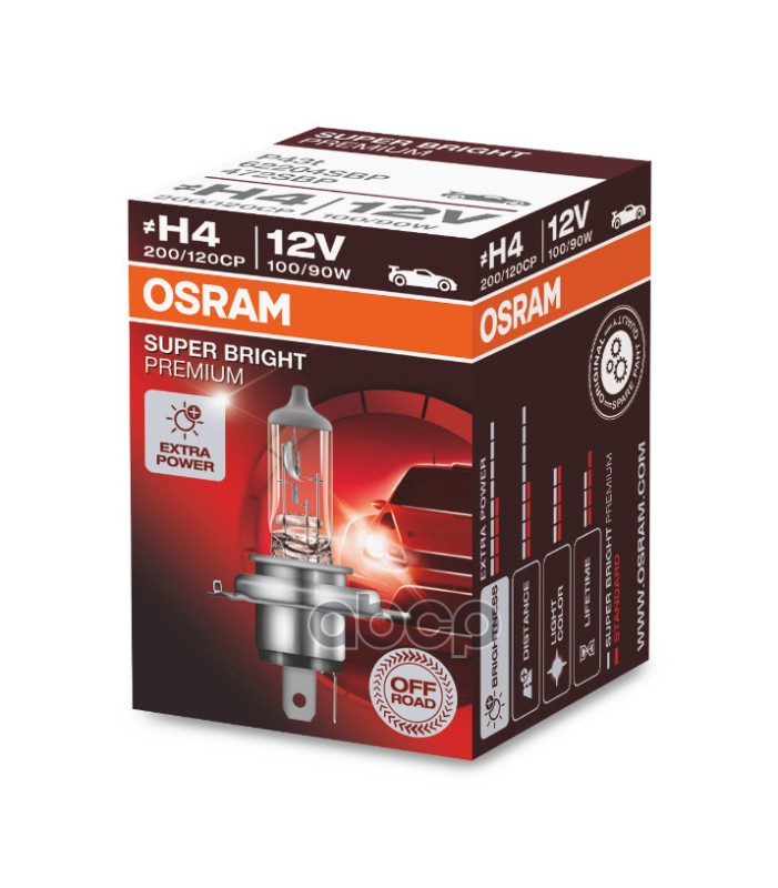 Лампа галогеновая головного света H4 P43t 12V 100/90W P43t OFF-ROAD Super Bright Premium 1шт Osram арт. 62204SBP