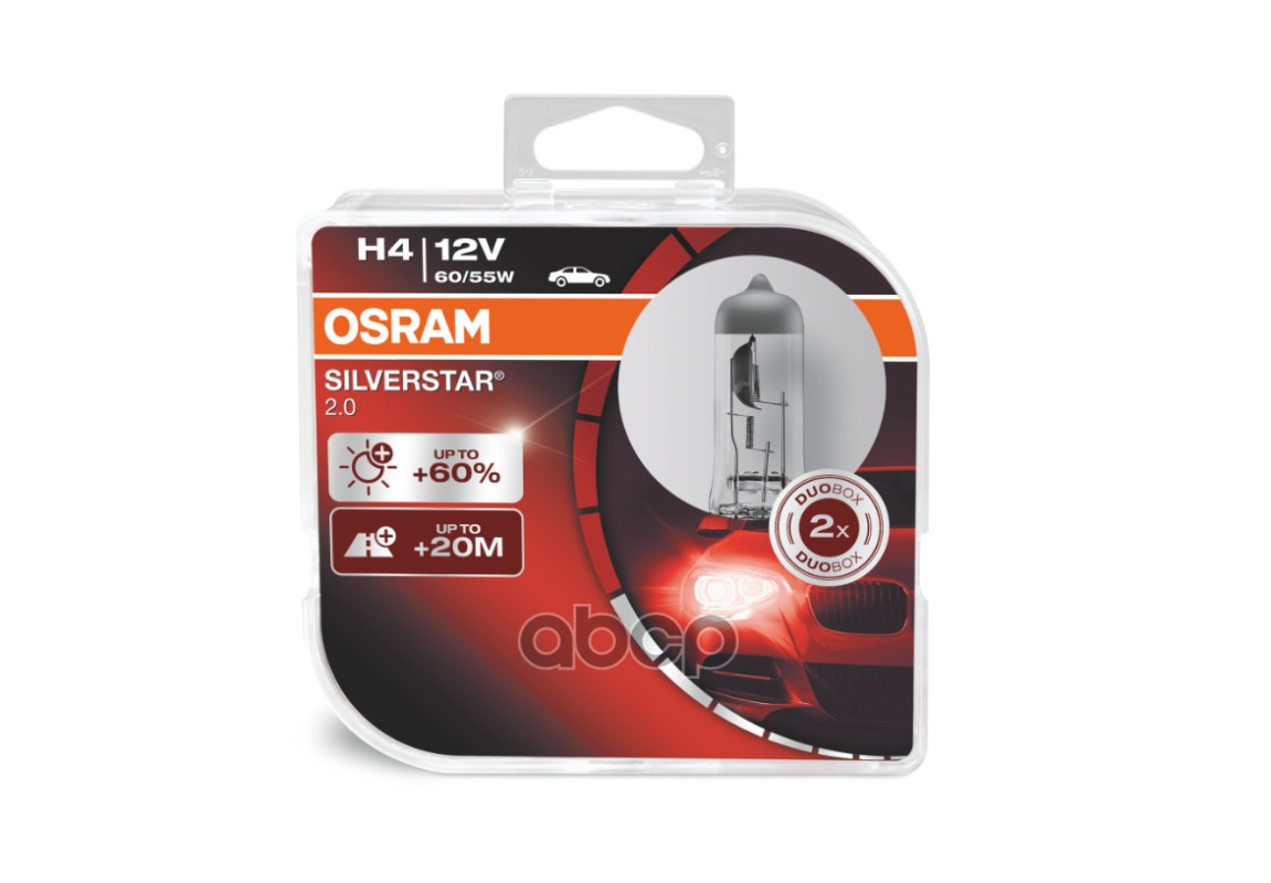 Лампа 12V H4 60/55W +50% P43t Osram Silverstar 2.0 2 Шт. Duobox 64193Sv2-Hcb Osram арт. 64193SV2-HCB