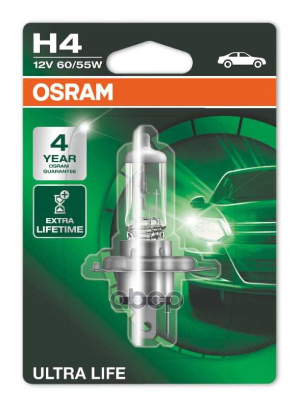 Заменен на 64193ULT-1BL Лампа галогенная Ultra Life H4 12V 60/55W P43t 64193ULT01B Osram арт. 64193ULT01B