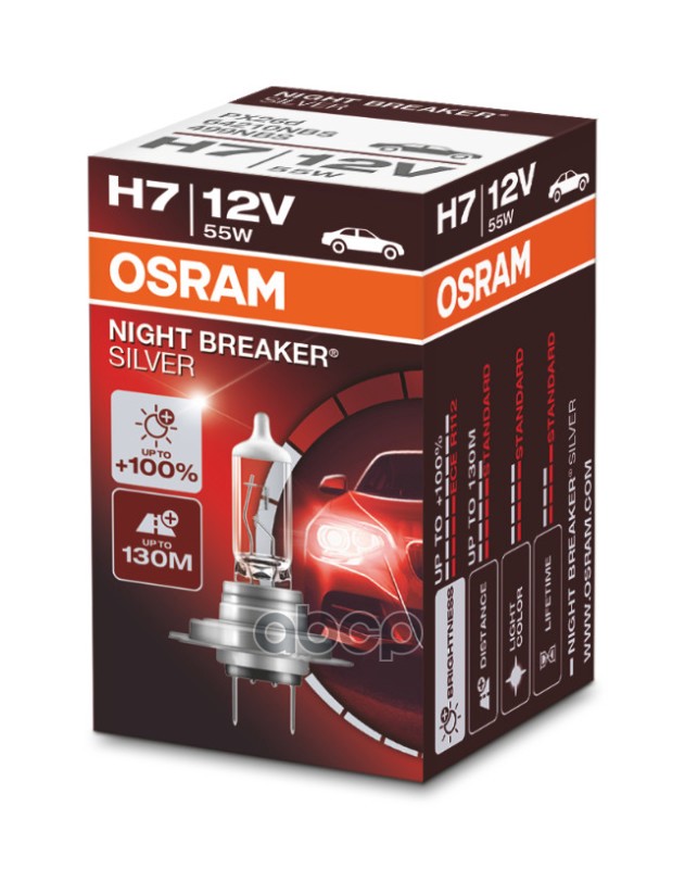 Лампа галогеновая головного света H7 PX26d 12V 55W Night Breaker Silver 1шт Osram арт. 64210NBS