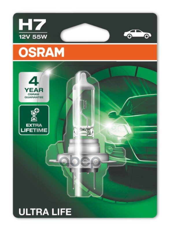 Лампа галогеновая головного света H7 PX26d Ultra Life 12V 55W Блистер 1шт Osram арт. 64210ULT01B