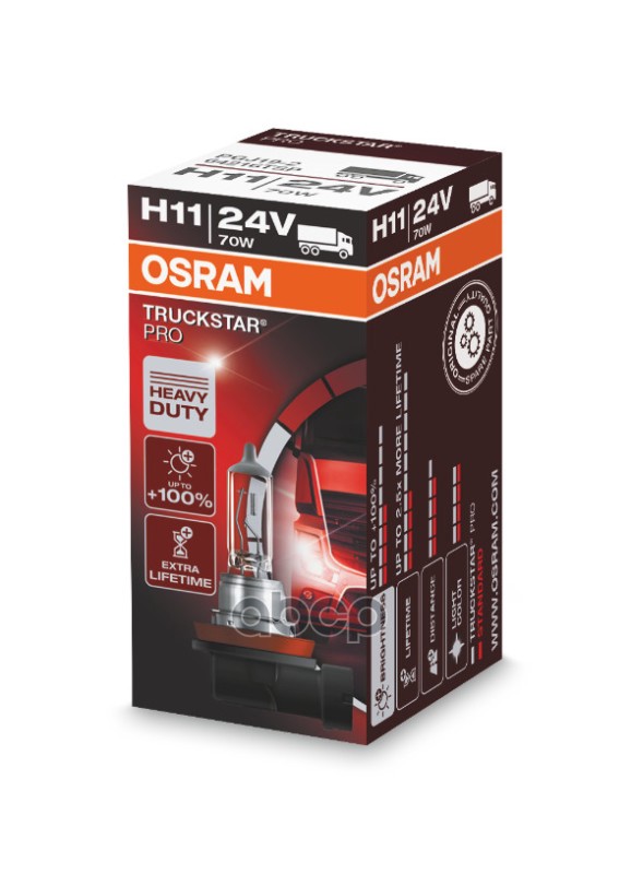 Лампа 24V H11 70W PGJ19-2 OSRAM TRUCKSTAR PRO 1 шт. картон 64216TSP Osram арт. 64216TSP