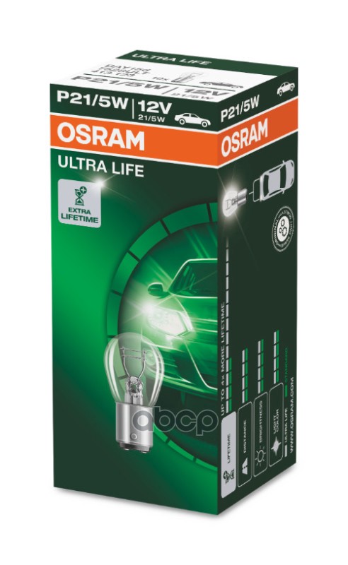 Лампа галогенная Ultra Life P21/5W 12V 21/5W BAY15d 7528ULT Osram арт. 7528ULT