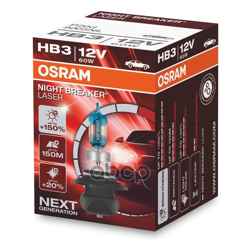 Лампа галогенная Night Braker LASER HB3 12V 60W P20D 1700lm 3800K 9005NL Osram арт. 9005NL