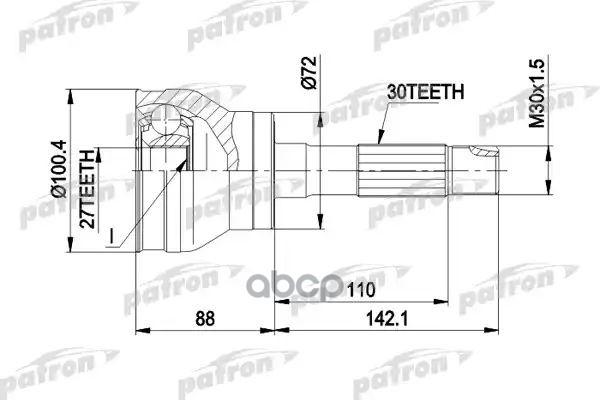 Шрус Наружн К-Кт [A:30, B:27, D:100.4] Mercedes-Benz: 100 Автобус 88-96, 100 Фургон 88-96 (Не Для Полуоси С Трипоидом) PATRON...