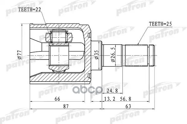 Шрус Внутренний 22X35x25 Hyundai Getz 02-11, Accent/Verna 99- PATRON арт. PCV1003
