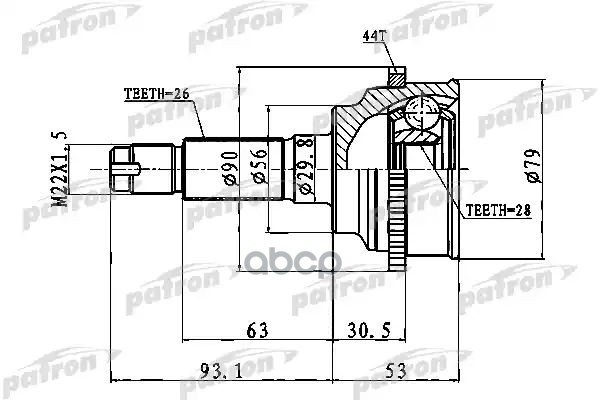Шрус Наружный С Кольцом Abs 28X56x26 Abs:44t Mazda 323 Bj 98-04, Premacy Cp 99-05 PATRON арт. PCV1016