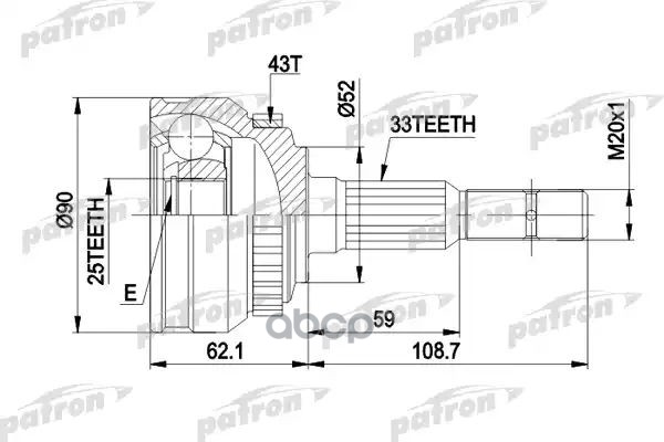 Шрус Наружн К-Кт 33X52x25 Abs:43t Opel: Vectra 1.8-2.0 С И Без Abs 10.88-7.91 PATRON арт. PCV1052