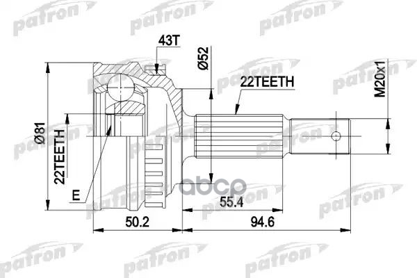 Шрус Наружн К-Кт 22X52x22 Abs:43t Opel: Vectra 1.4/1.6 С И Без Abs 10.88-7.91 PATRON арт. PCV1057