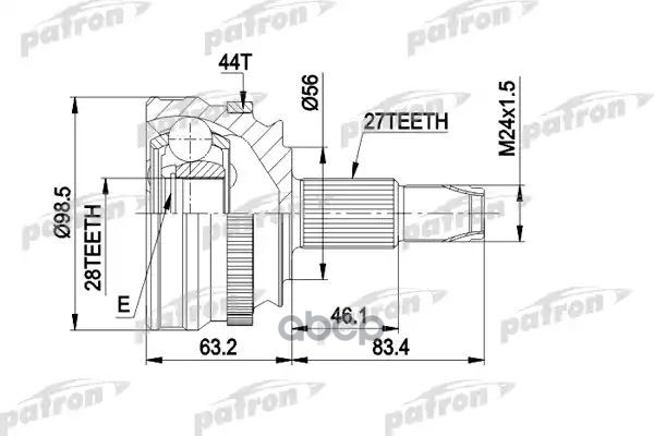 Шрус Наружн К-Кт 27X56x28 Abs:44t Alfa Romeo: 164 9.92- PATRON арт. PCV1152